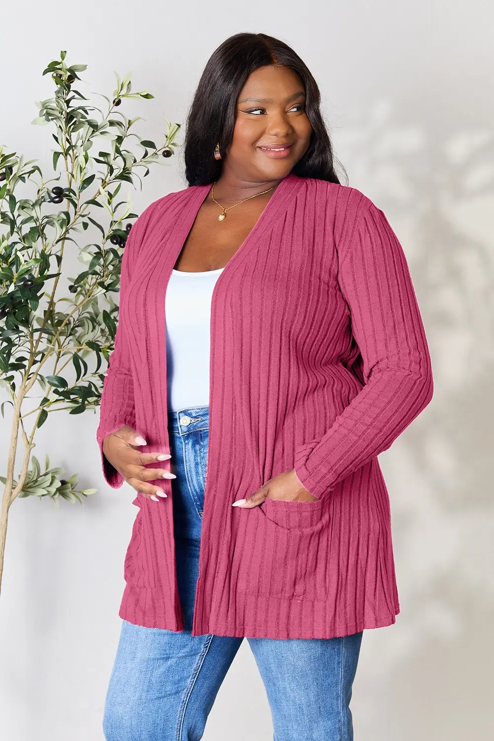 Basic Bae Full Size Ribbed Open Front Cardigan with Pockets - Image 22