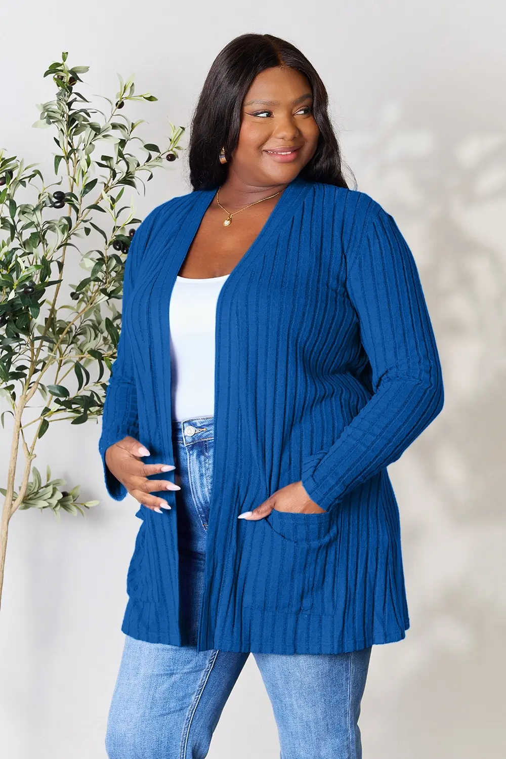 Basic Bae Full Size Ribbed Open Front Cardigan with Pockets - Image 3