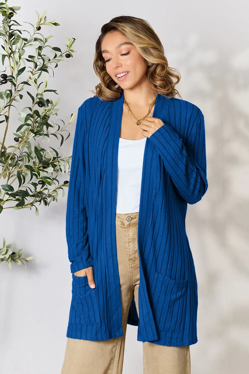 Basic Bae Full Size Ribbed Open Front Cardigan with Pockets - Image 4
