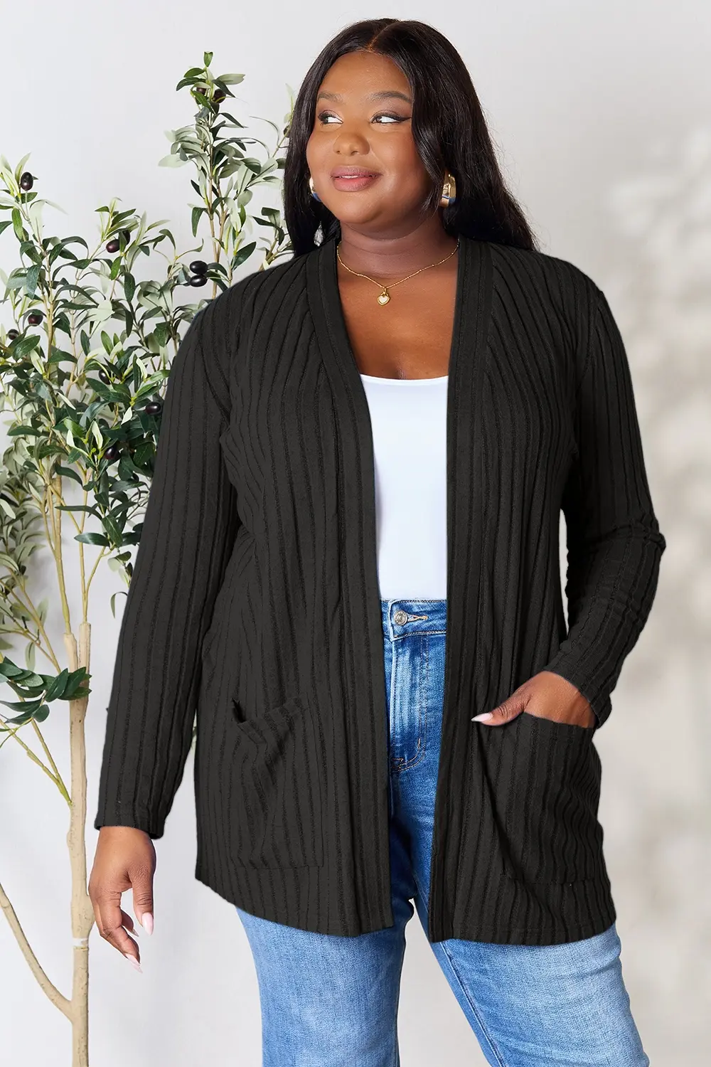 Basic Bae Full Size Ribbed Open Front Cardigan with Pockets - Image 8