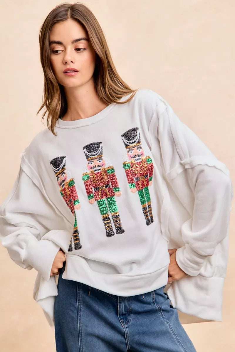 BiBi Christmas Sequin Nutcrackers Embroidery Sweatshirt - Image 5