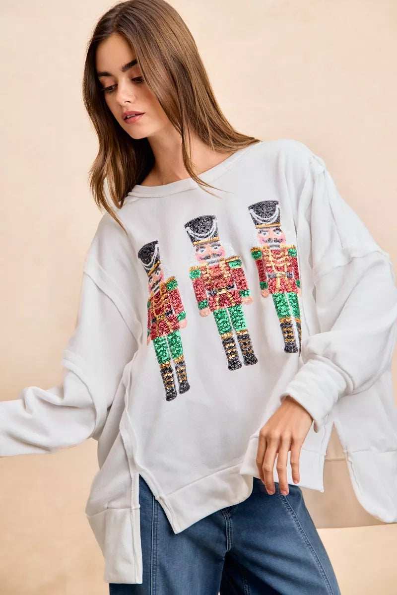 BiBi Christmas Sequin Nutcrackers Embroidery Sweatshirt - Image 7