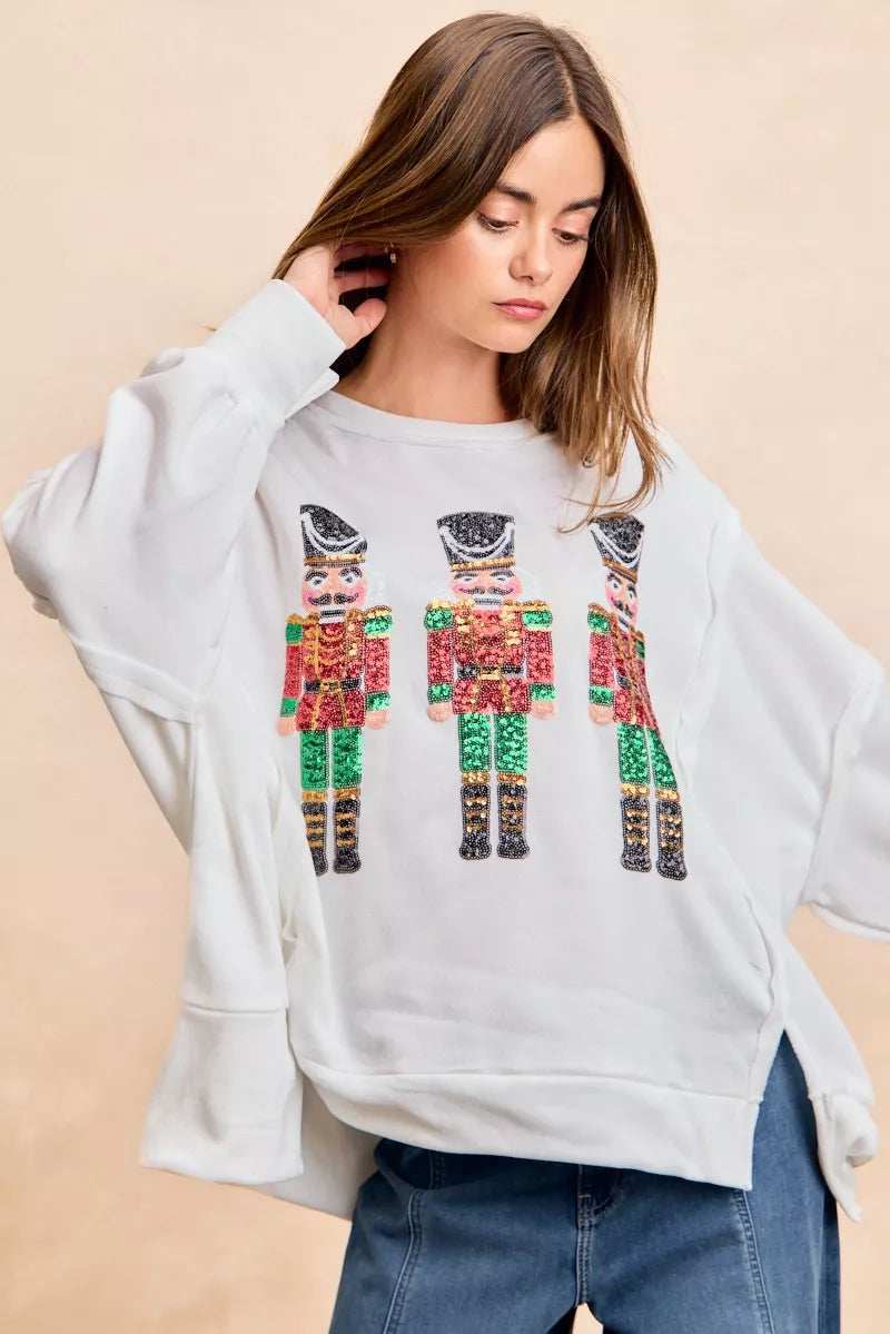 BiBi Christmas Sequin Nutcrackers Embroidery Sweatshirt - Image 8