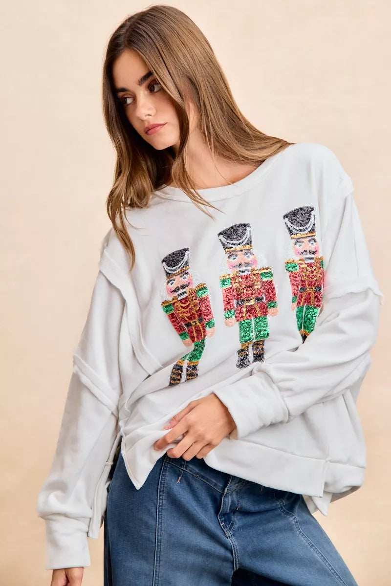 BiBi Christmas Sequin Nutcrackers Embroidery Sweatshirt - Image 9