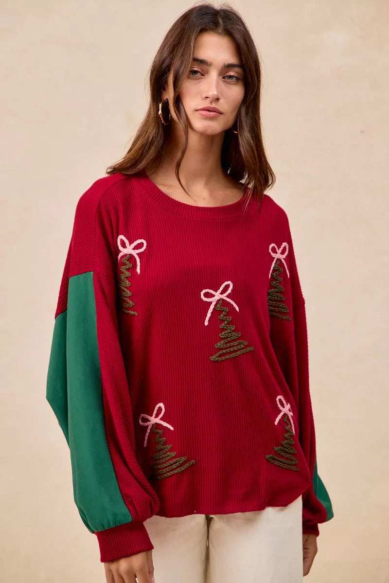 BiBi Christmas Theme Tree Embroidered Sweater - Image 12