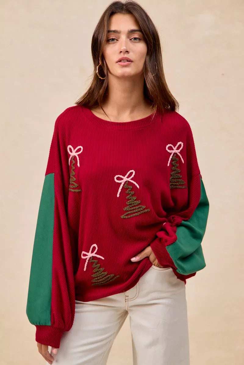 BiBi Christmas Theme Tree Embroidered Sweater - Image 3