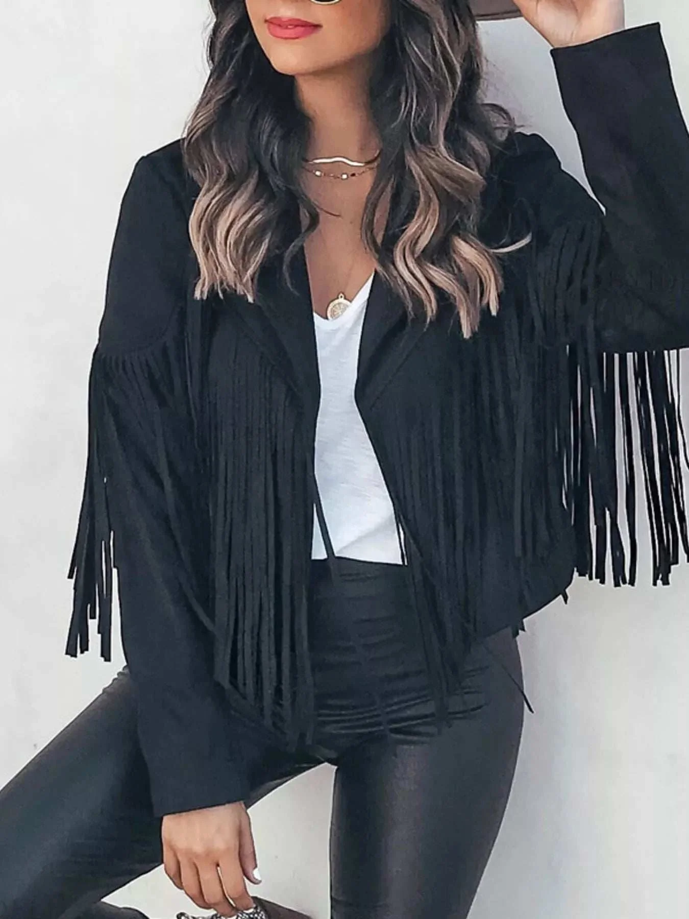Fringe Open Front Cropped Jacket - Image 5