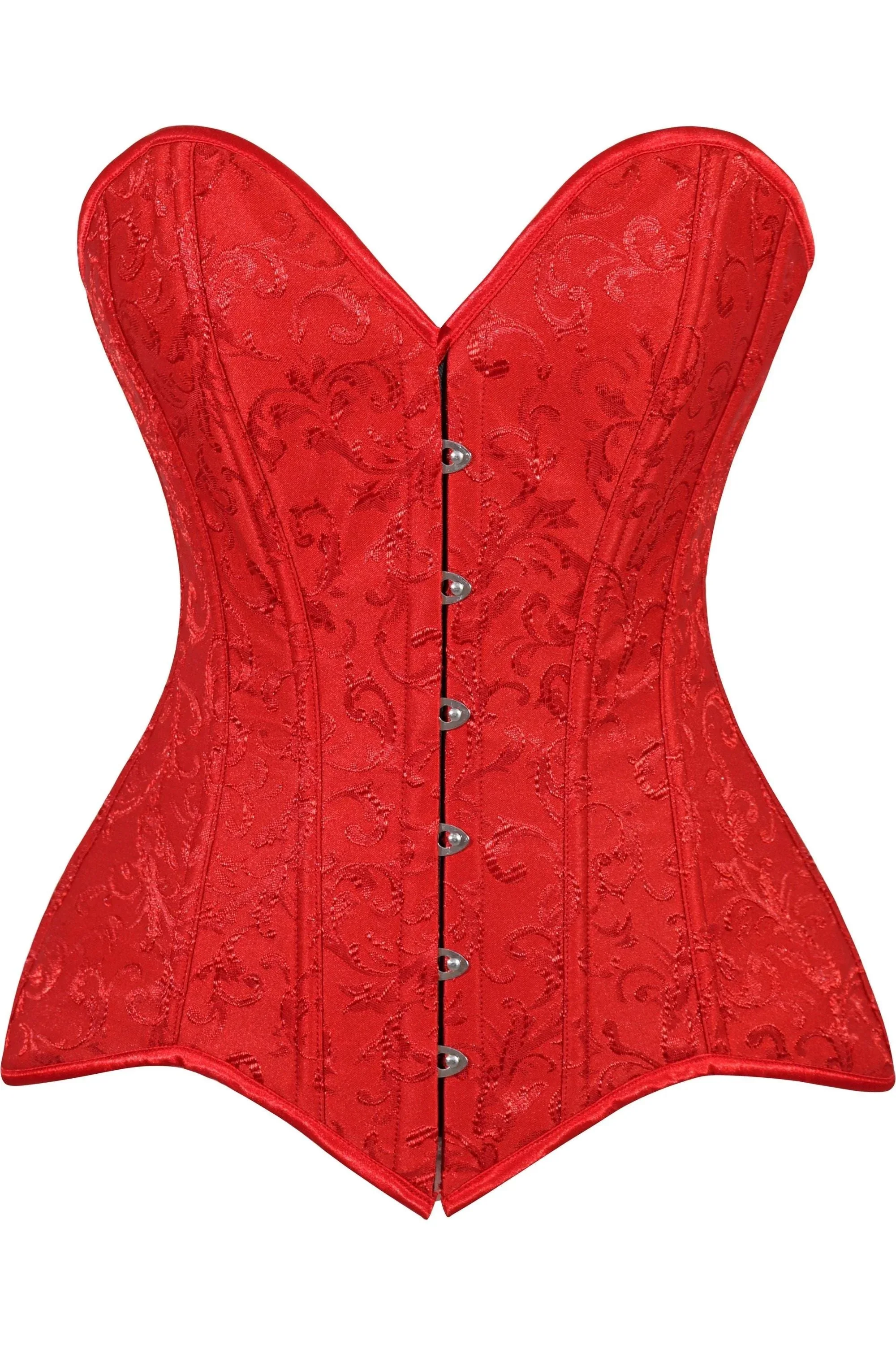 Lavish Red Brocade Overbust Corset W/Busk Closure - Image 12