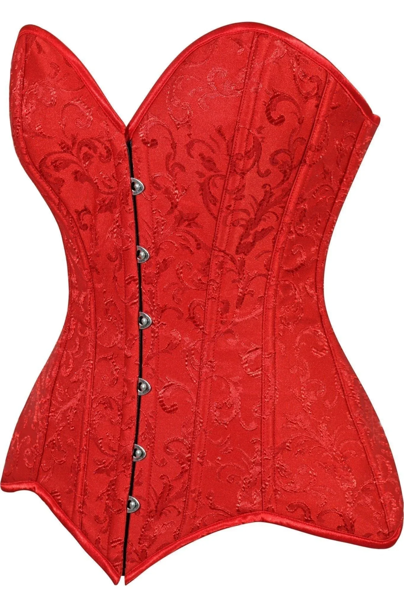 Lavish Red Brocade Overbust Corset W/Busk Closure - Image 13