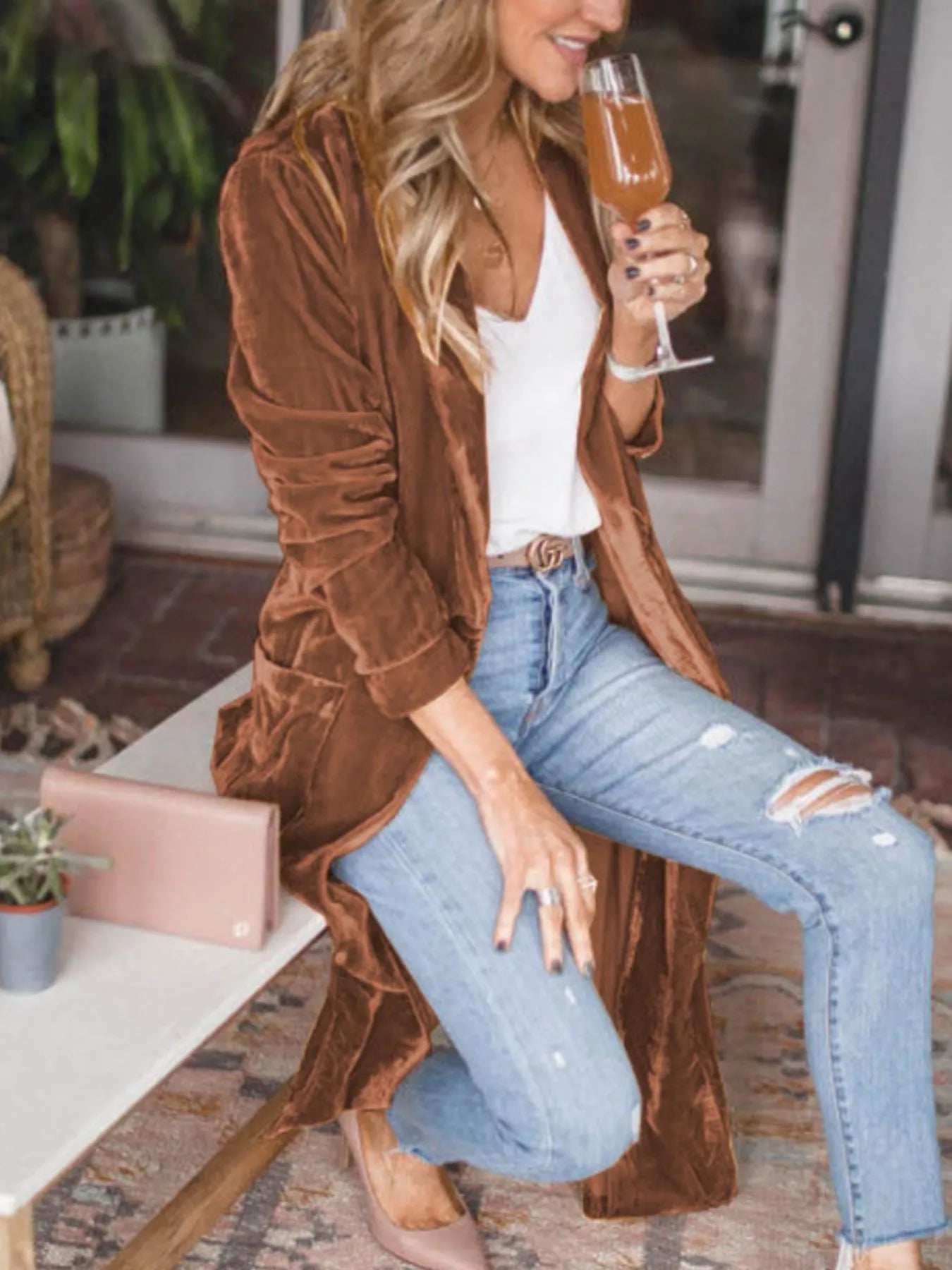 Open Front Long Sleeve Longline Cardigan - Image 10