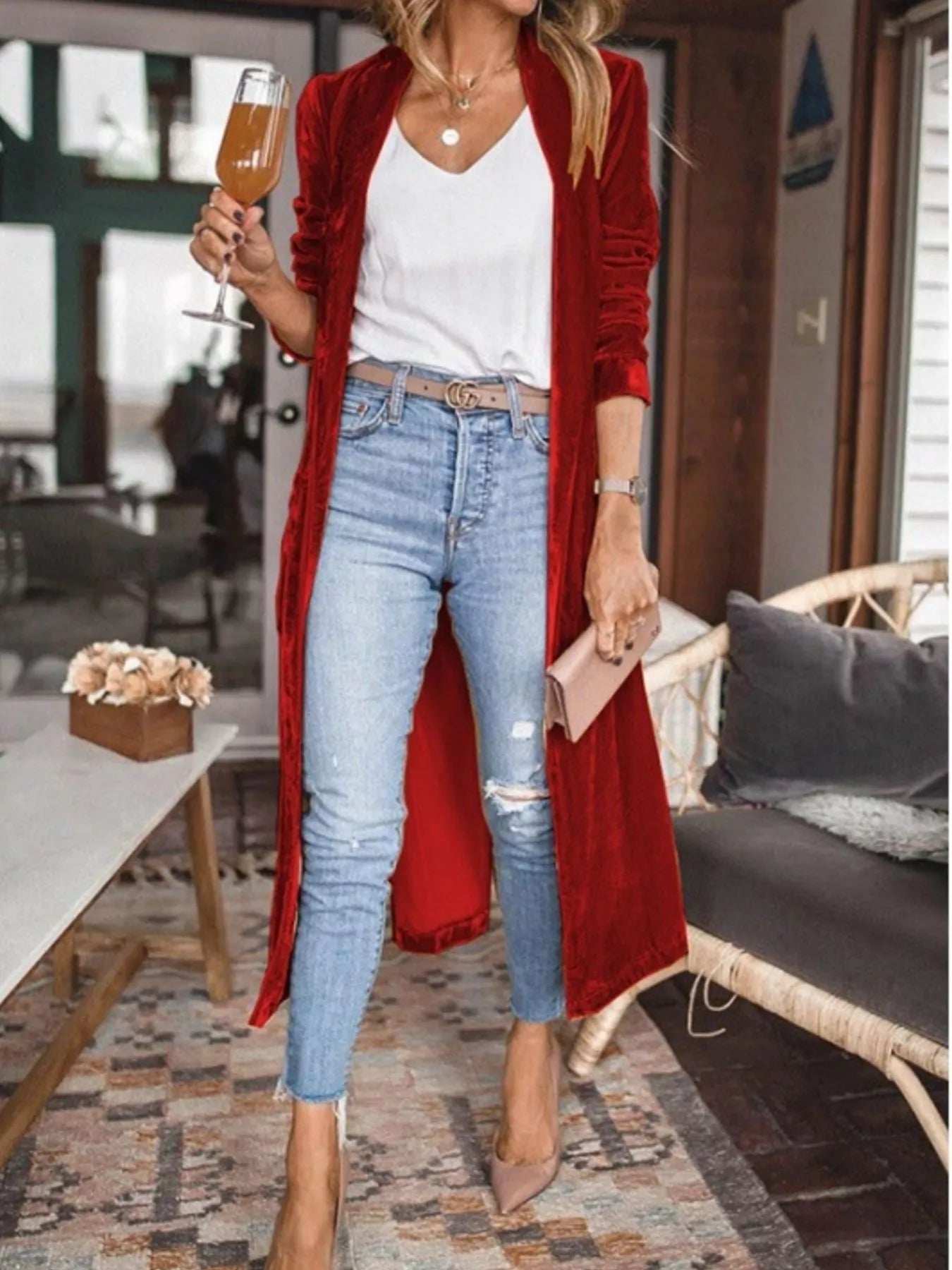 Open Front Long Sleeve Longline Cardigan - Image 5