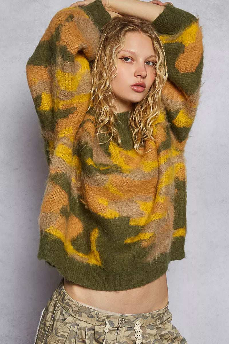 POL Mock Neck Abstract Colorblock Pattern Sweater - Image 3