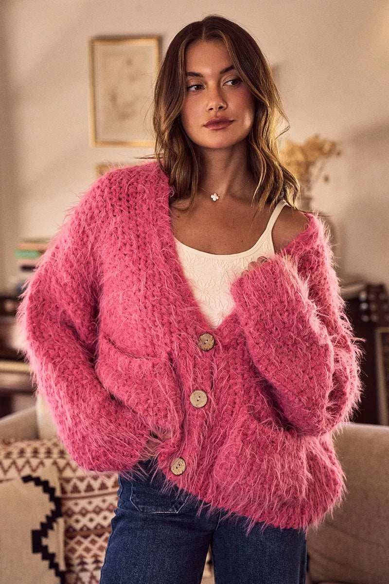 SO ME Soft Touch Hairy Loose Fit Cozy Sweater Cardigan - Image 5