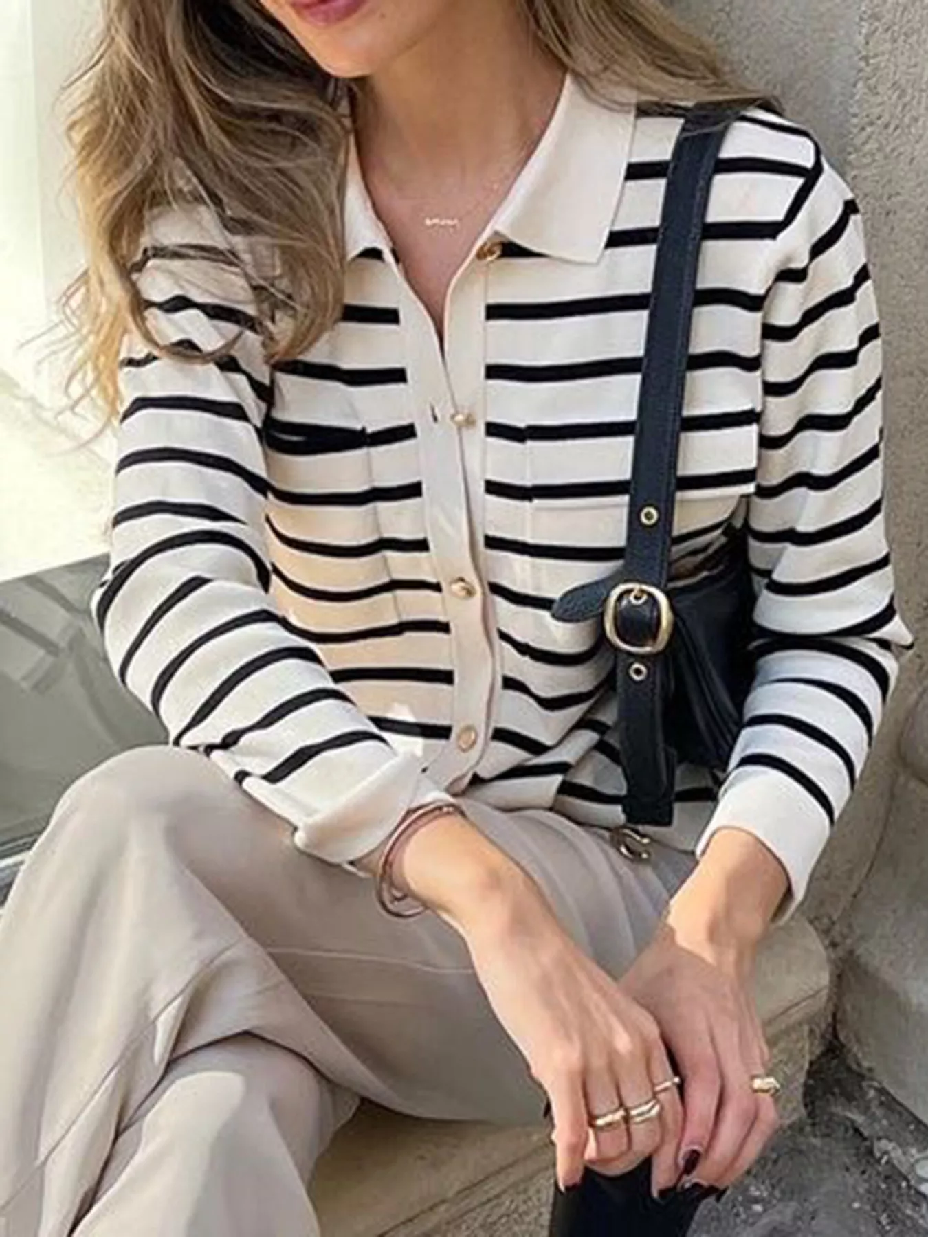 Striped Button-Down Knit Cardigan - Image 4