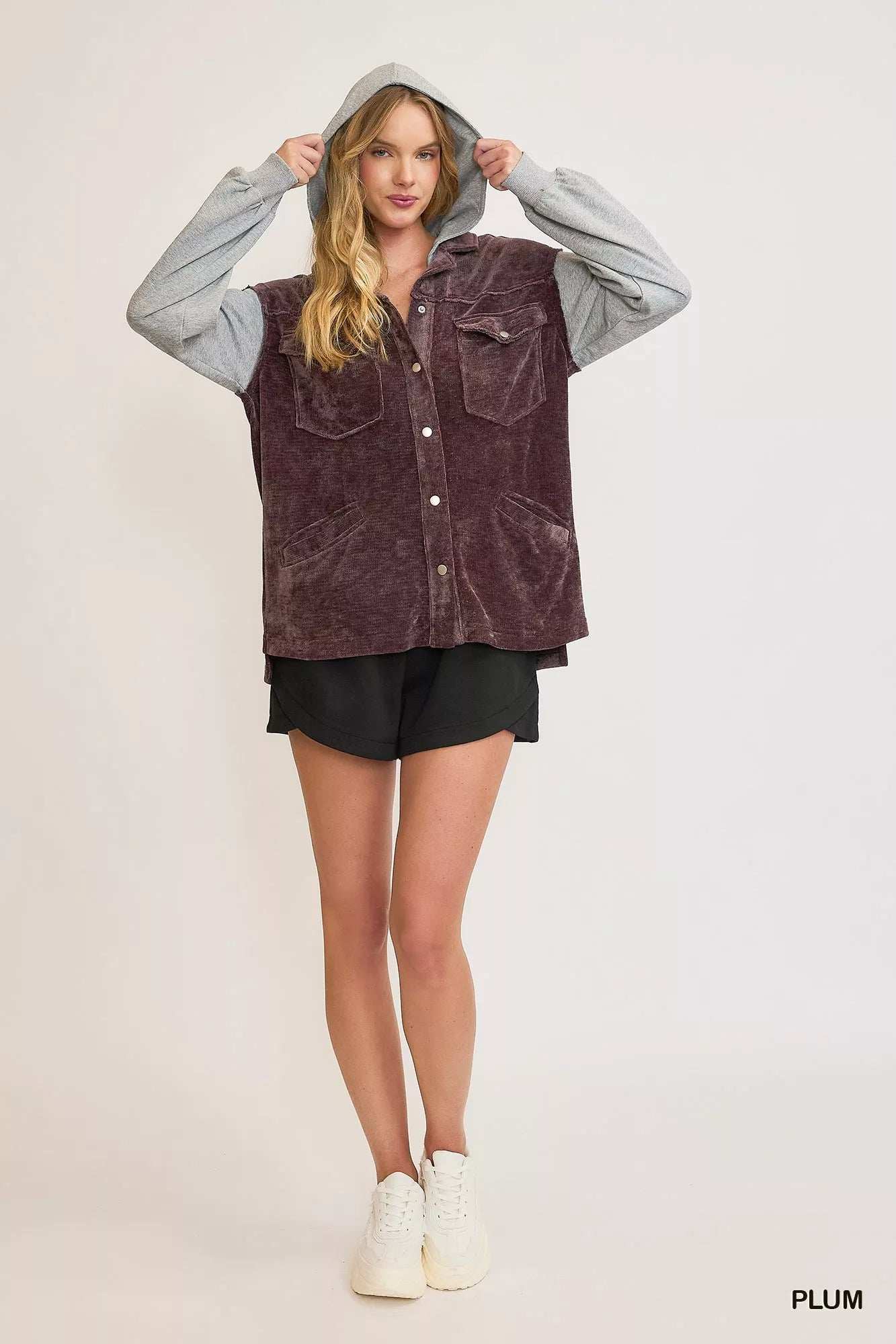 Umgee Contrast Hooded Chenille Jacket - Image 5